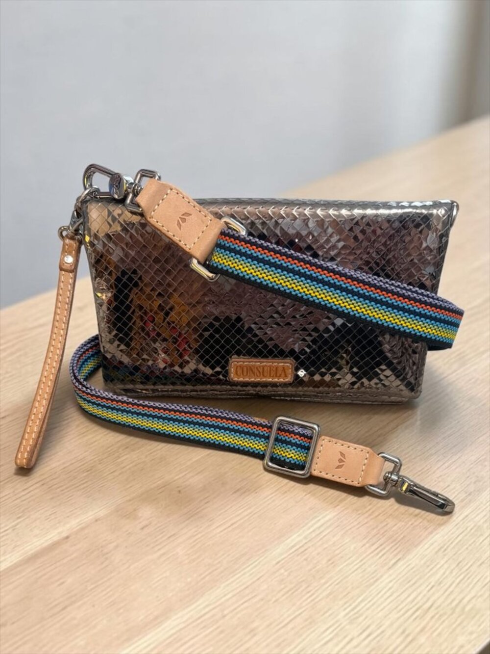 Consuela Kyle Uptown Crossbody Gunmetal Textured Convertible Clutch Wristlet